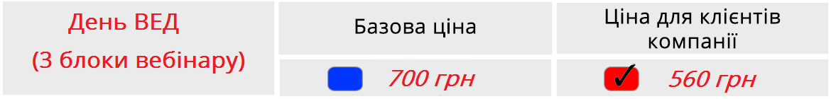 Описание цен на вебинар